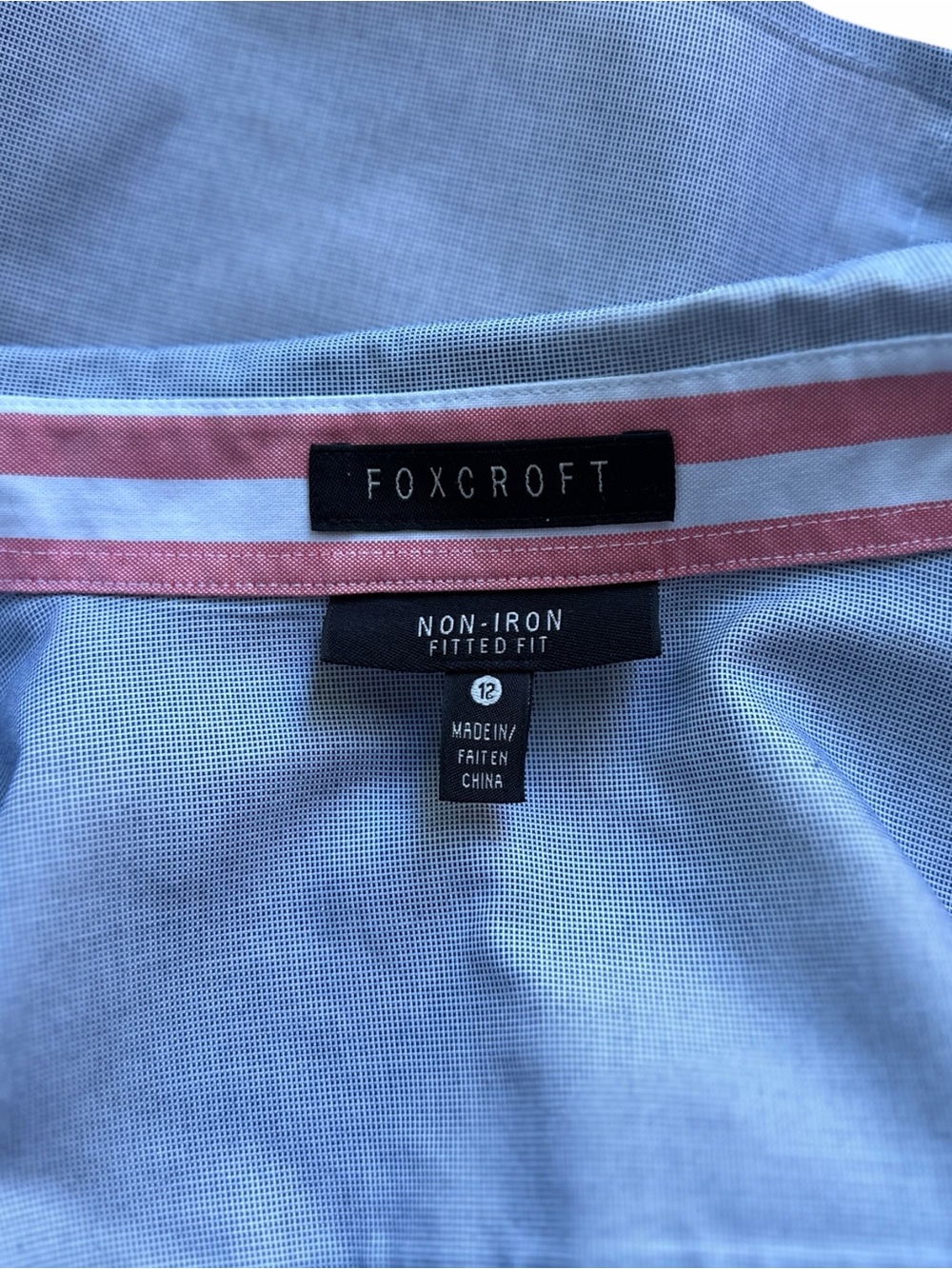 FOXCROFT NWOT BUTTON DOWN LIGHT BLUE SHIRT STRIPED CUFFS & PLACKET NO IRON | 12 - Picture 11 of 11